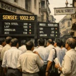 Dalal Street Mumbai in 1990 showing Sensex around 1000 points