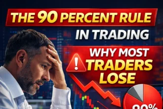Trader looking worried at stock chart explaining 90 percent rule in trading