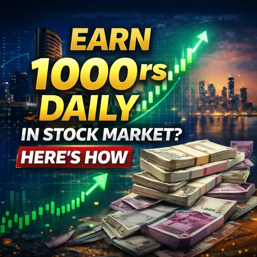 Trader earning 1000 rupees daily in stock market on laptop