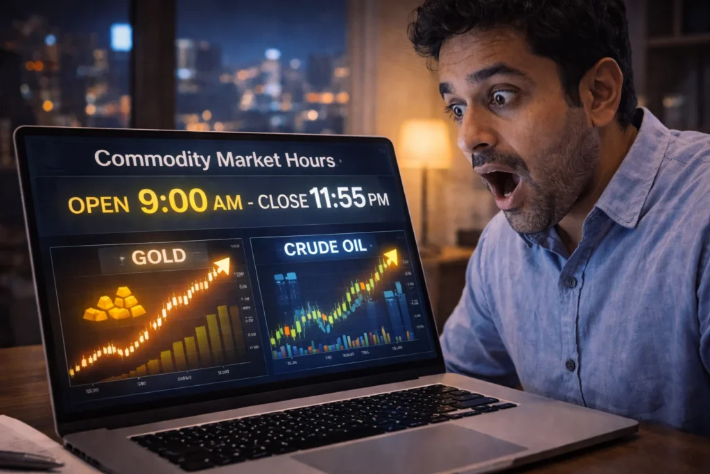Trader checking MCX trading hours in evening