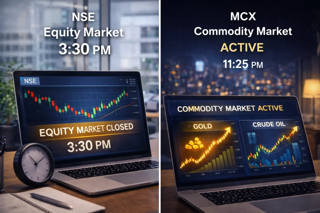 Comparison of equity market time vs MCX trading time
