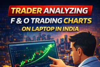 Trader analyzing F and O trading charts on laptop in India.