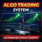 Algo trading system showing automated stock charts on computer screens