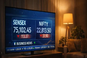 Sensex and Nifty numbers on Indian business news screen