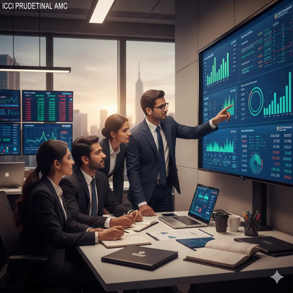 ICICI Prudential AMC IPO explained with mutual fund growth and stock market listing visual.