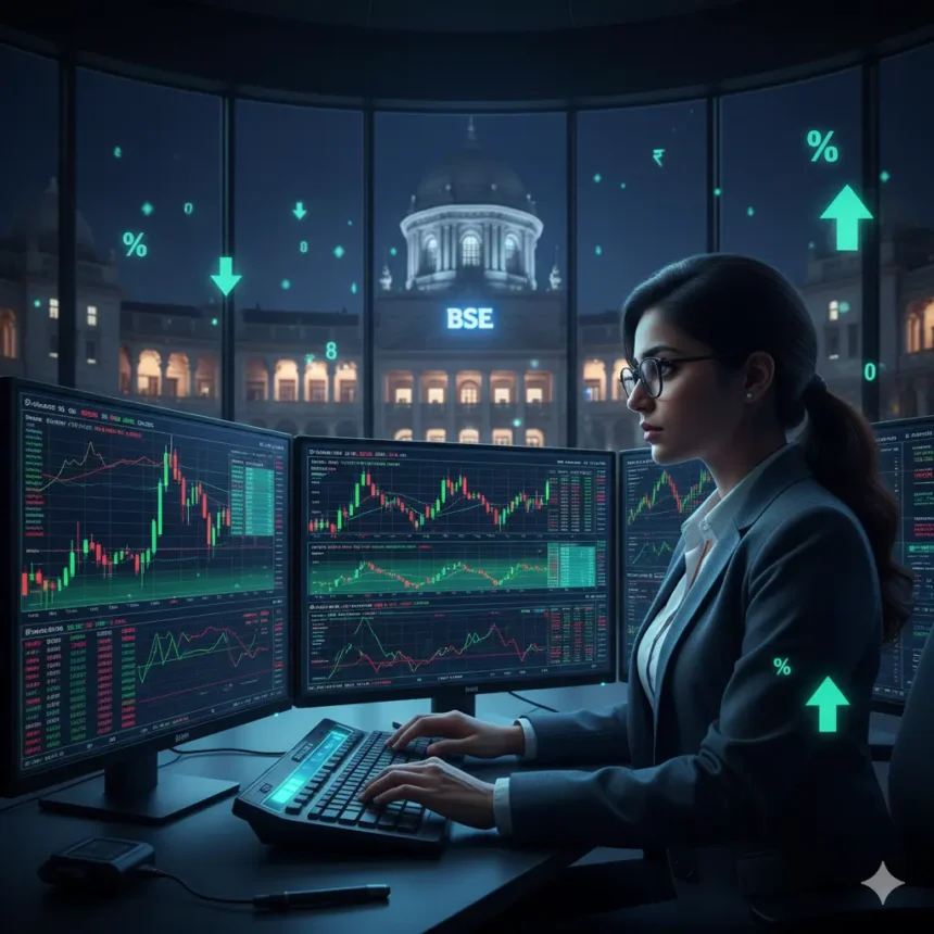 Trader analyzing Sensex options charts at Bombay Stock Exchange