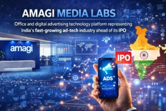 Amagi Media Labs office and digital advertising technology platform representing India’s fast-growing ad-tech industry ahead of its IPO.