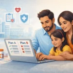 Family exploring health insurance options