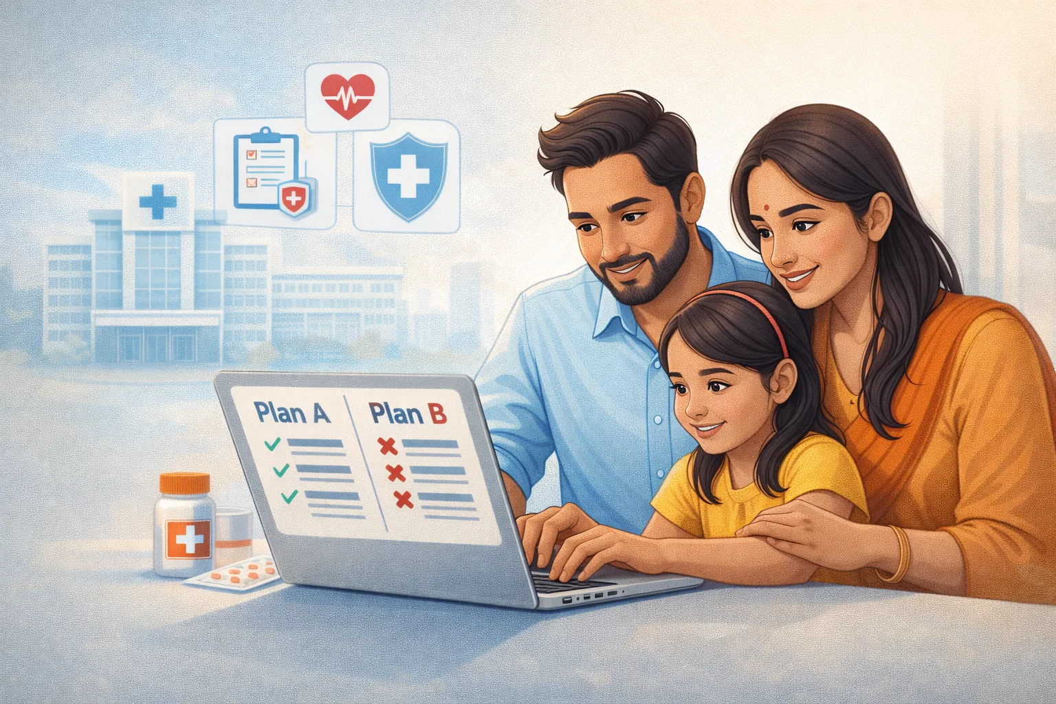 Family exploring health insurance options