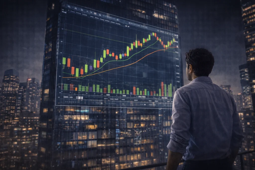 Inspired trader dreaming of success in forex trading