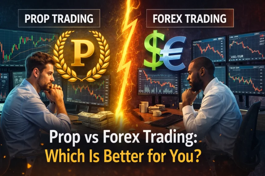 Comparison of prop vs forex trading showing firm capital and retail trader setup