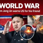 Kim Jong-un delivering warning speech on global conflict