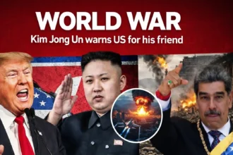 Kim Jong-un delivering warning speech on global conflict