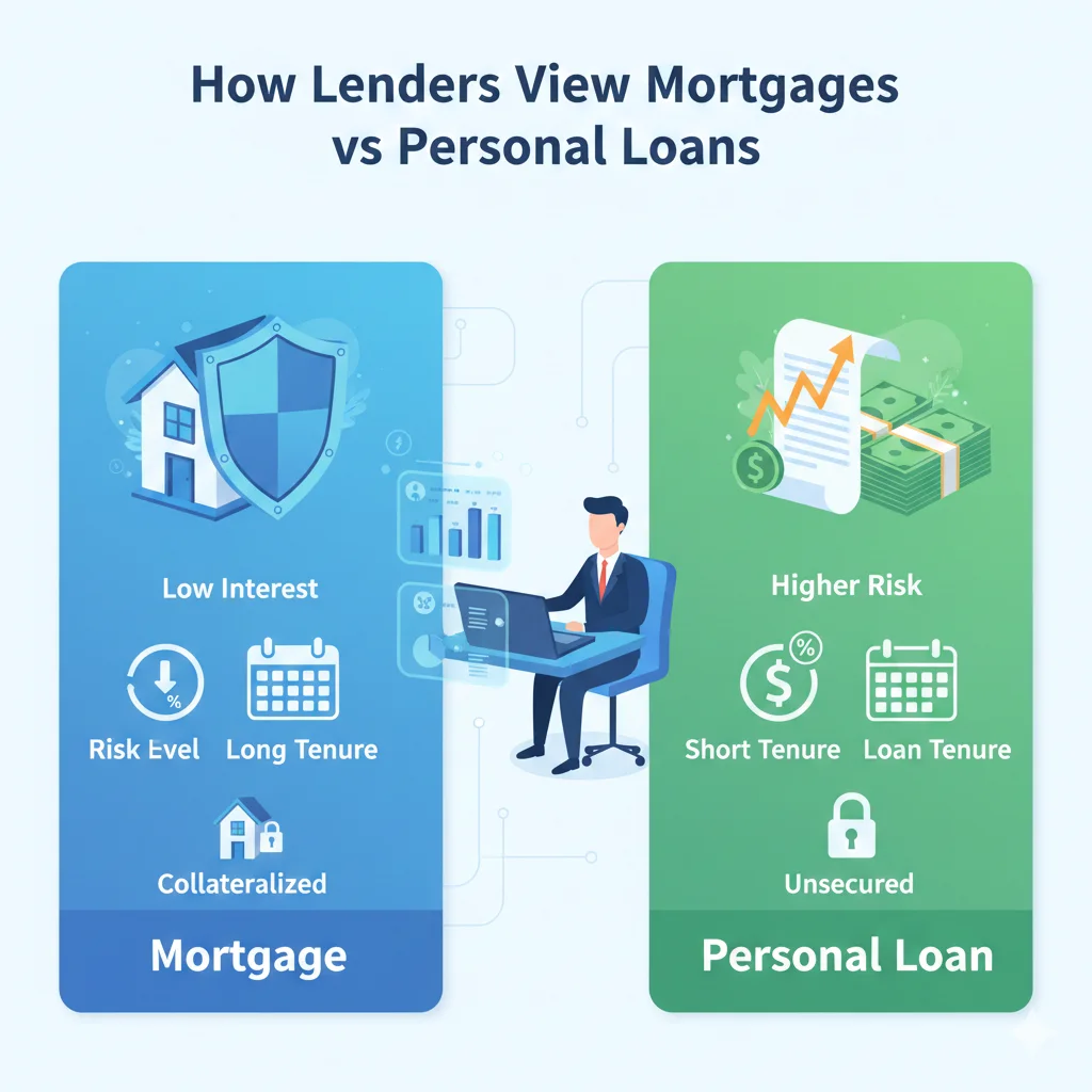 How lenders view mortgages vs personal loans based on risk, interest rates, tenure, and collateral