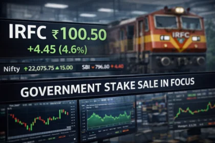 Government announces 4% stake sale in IRFC via Offer for Sale as shares trade near ₹100.
