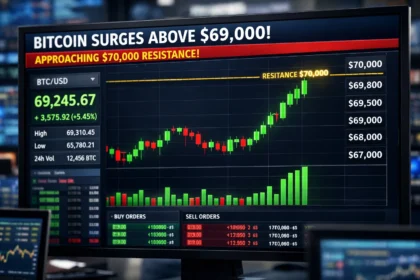 Bitcoin price jumps above $69,000 as traders watch $70,000 resistance level.