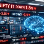Nifty IT index falls 1.8% as TCS and Infosys decline amid AI disruption concerns.