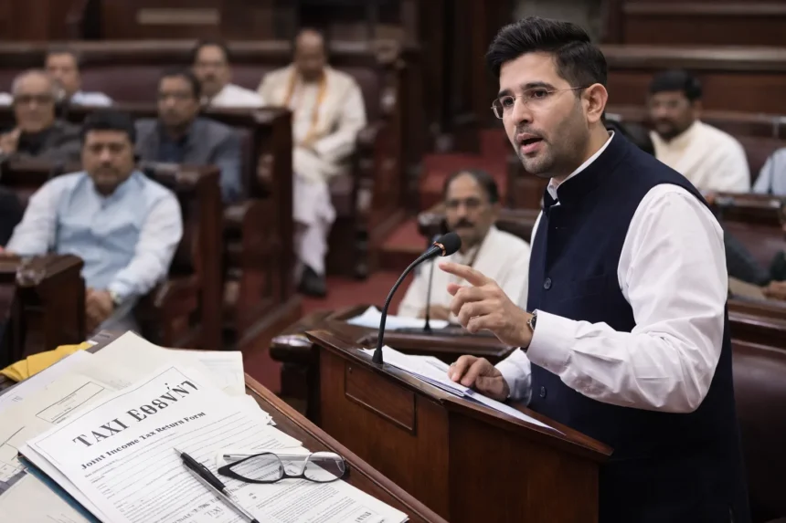 Raghav Chadha proposes joint income tax filing for married couples in Parliament.