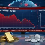 Gold and silver prices fall amid Iran-US uncertainty and oil surge.