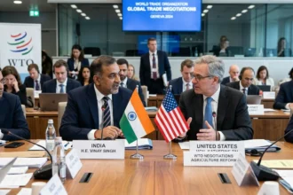India and US officials hold trade talks at WTO meeting.