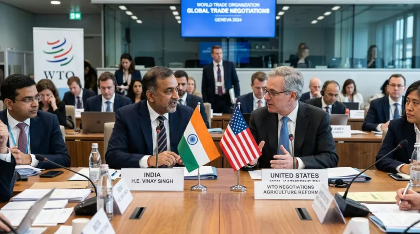 India and US officials hold trade talks at WTO meeting.