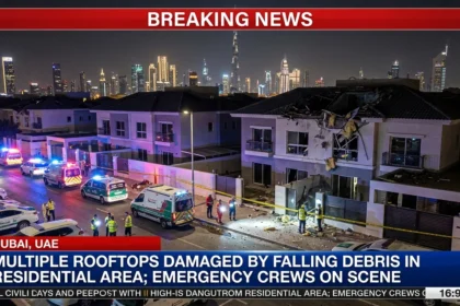 Missile interception debris falls on homes in Dubai injuring two Indians.