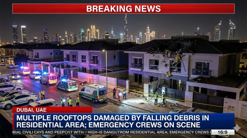 Missile interception debris falls on homes in Dubai injuring two Indians.