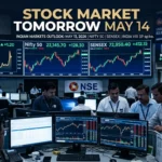 Indian stock market outlook for May 14, 2026 showing Nifty 50, Sensex charts, India VIX volatility and trading activity.